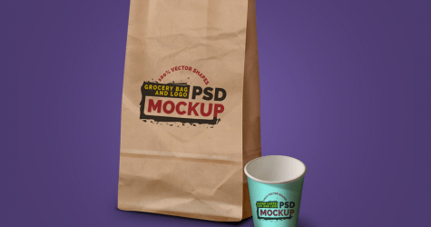 Grocery Bag, Coffee Cup & Logo Mockup